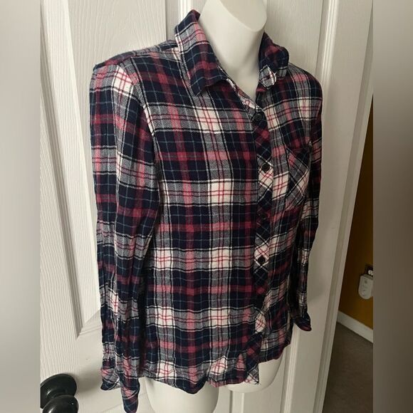 Beachlunchlounge Red White Blue Plaid Button Up Shirt - Picture 2 of 5